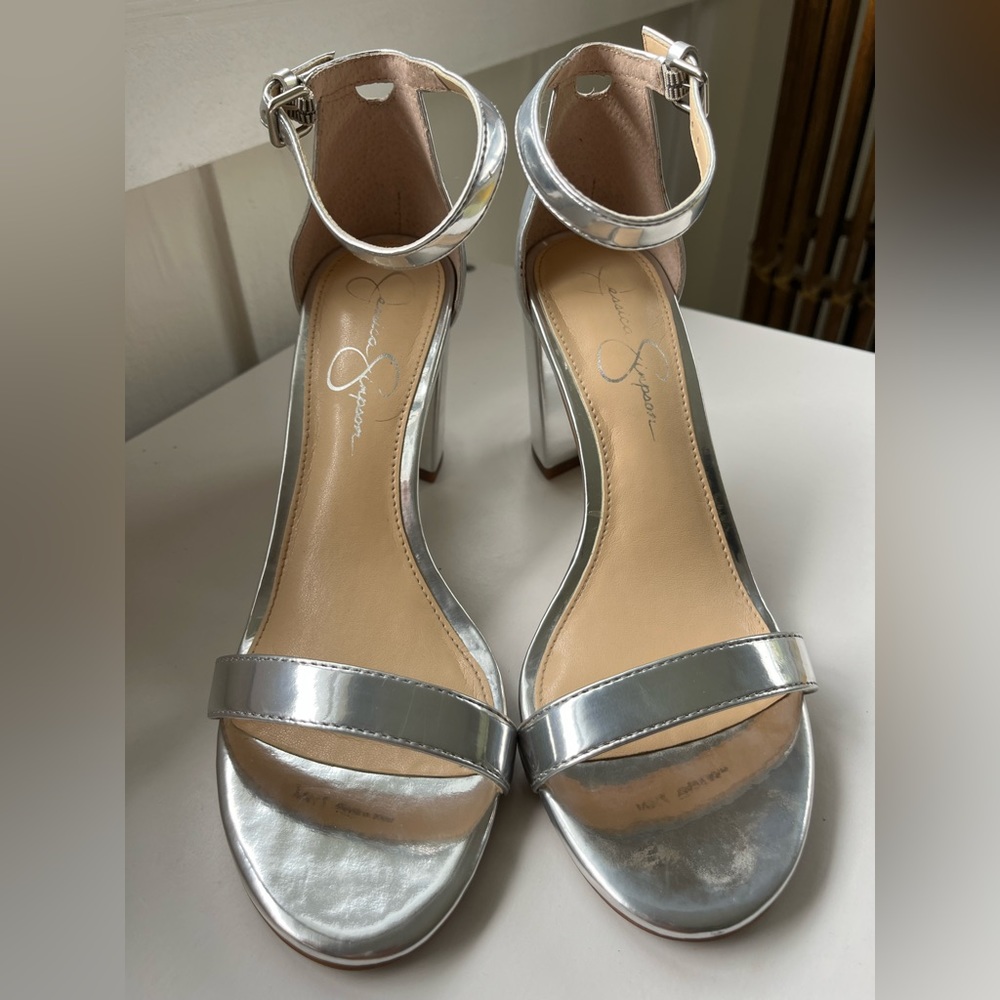 Jessica Simpson Silver Block Heels 3.25”